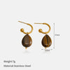Wholesale Light Luxury Geometric Tiger Eye Stone Stainless Steel Vacuum Real Gold Plated Earrings For Women
