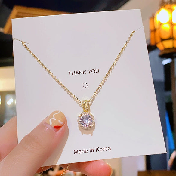 Wholesale Light Luxury Geometric Titanium Steel And Copper Electroplated Round Pendant Necklace For Women