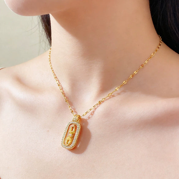 Wholesale Light Luxury Geometric Titanium Steel And Copper Necklace Inlaid With Zircon For Women