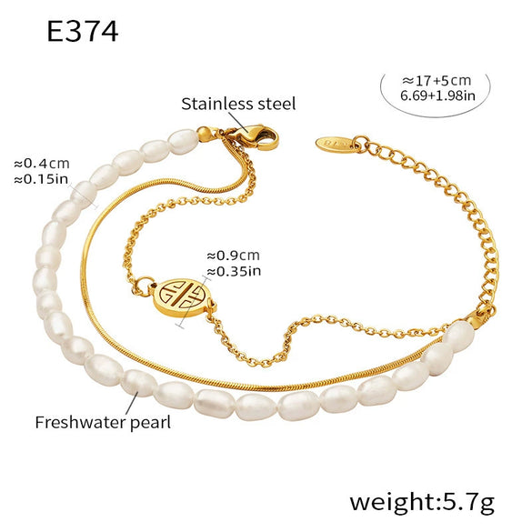 Wholesale Light Luxury Geometric 316L Stainless Steel And Freshwater Pearl Electroplating Bracelet For Women