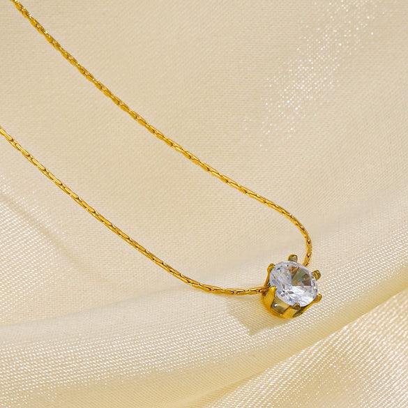 Wholesale Light Luxury Geometric Titanium Steel Diamond Pendant Necklace For Women With Electroplating