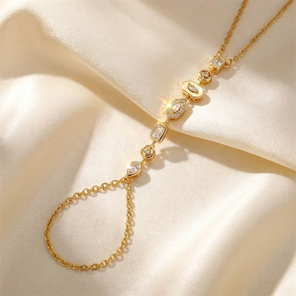 Wholesale Light Luxury Geometric Titanium Steel Electroplated Finger Chain And Tassel Bracelet For Women