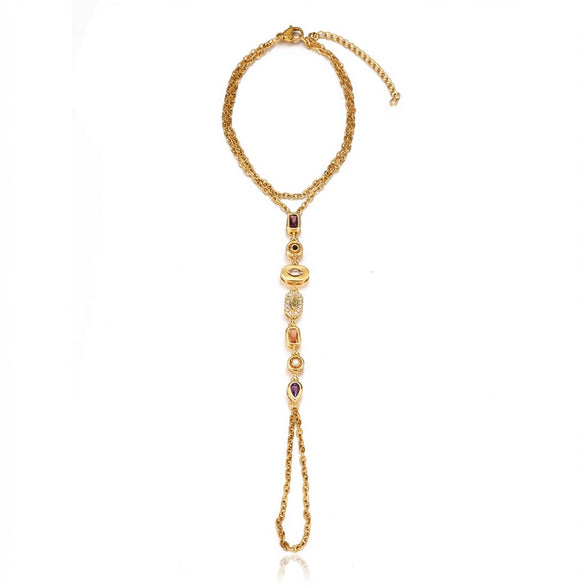 Wholesale Light Luxury Geometric Titanium Steel Electroplated Finger Chain And Tassel Bracelet For Women