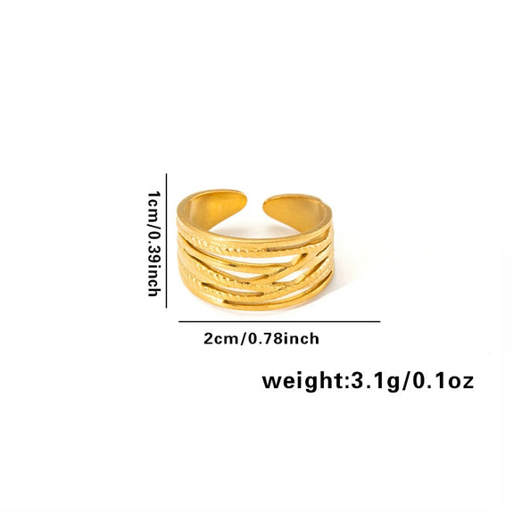 Wholesale Light Luxury Geometric Titanium Steel Electroplated Irregular Multi Layer Women's Ring
