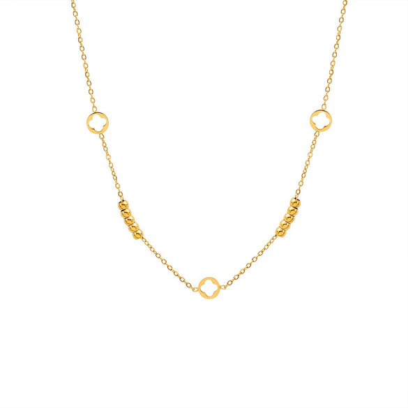 Wholesale Light Luxury Geometric Titanium Steel Real Gold Plated Hollow Flower Four Leaf Clover Necklace For Women