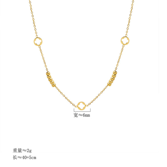 Wholesale Light Luxury Geometric Titanium Steel Real Gold Plated Hollow Flower Four Leaf Clover Necklace For Women