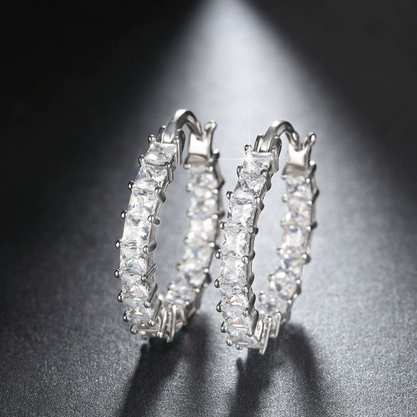 Wholesale Light Luxury Geometric Zircon Inlaid Copper Gold Plated Women's Earrings