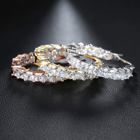 Wholesale Light Luxury Geometric Zircon Inlaid Copper Gold Plated Women's Earrings