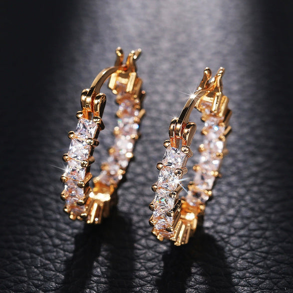 Wholesale Light Luxury Geometric Zircon Inlaid Copper Gold Plated Women's Earrings