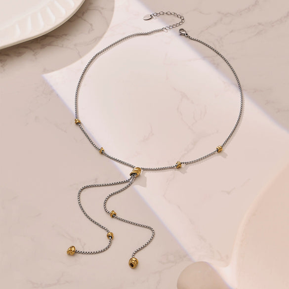 Wholesale Light Luxury Geometric Zircon Inlaid Stainless Steel Pullout Necklace For Women