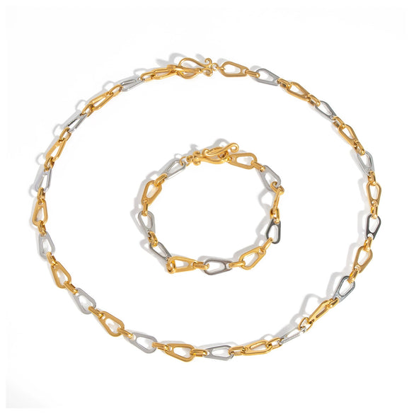 Wholesale Light Luxury Gold And Silver Color Matching Necklace Bracelet Suit In Geometric Style Made Of Stainless Steel With Pvd Furnace Vacuum Real Gold Plating