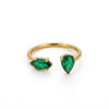 Wholesale Light Luxury Green Zircon Open Ring Water Drop Design Titanium Steel Electroplated Minimalist Style