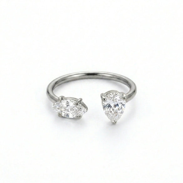Wholesale Light Luxury Green Zircon Open Ring Water Drop Design Titanium Steel Electroplated Minimalist Style