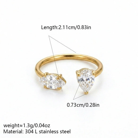 Wholesale Light Luxury Green Zircon Open Ring Water Drop Design Titanium Steel Electroplated Minimalist Style