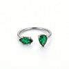 Wholesale Light Luxury Green Zircon Open Ring Water Drop Design Titanium Steel Electroplated Minimalist Style