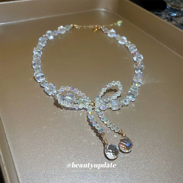 Wholesale Light Luxury Handmade Crystal Bow Clavicle Chain Necklace For Women