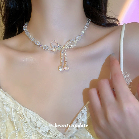Wholesale Light Luxury Handmade Crystal Bow Clavicle Chain Necklace For Women