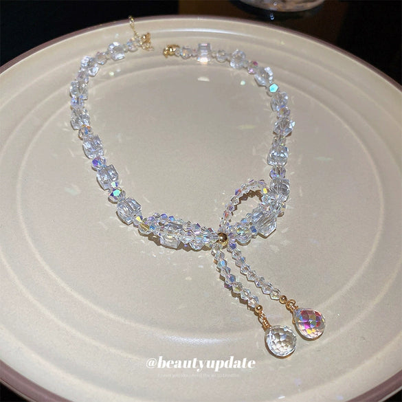 Wholesale Light Luxury Handmade Crystal Bow Clavicle Chain Necklace For Women