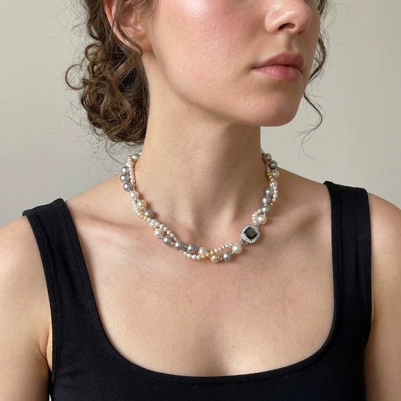 Wholesale Light Luxury Handmade Geometric Fake Pearl Doublelayer Cross Necklace For Women