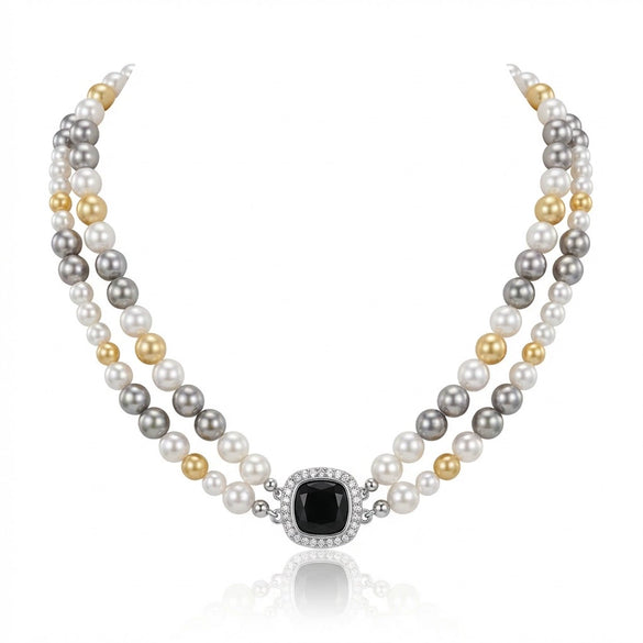 Wholesale Light Luxury Handmade Geometric Fake Pearl Doublelayer Cross Necklace For Women