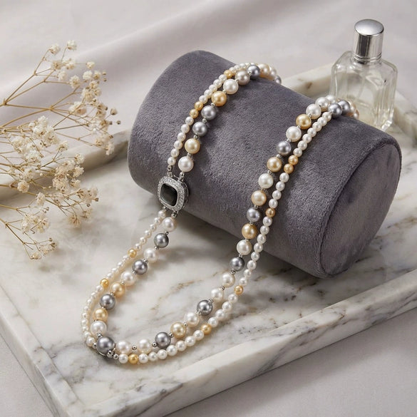 Wholesale Light Luxury Handmade Geometric Fake Pearl Doublelayer Cross Necklace For Women