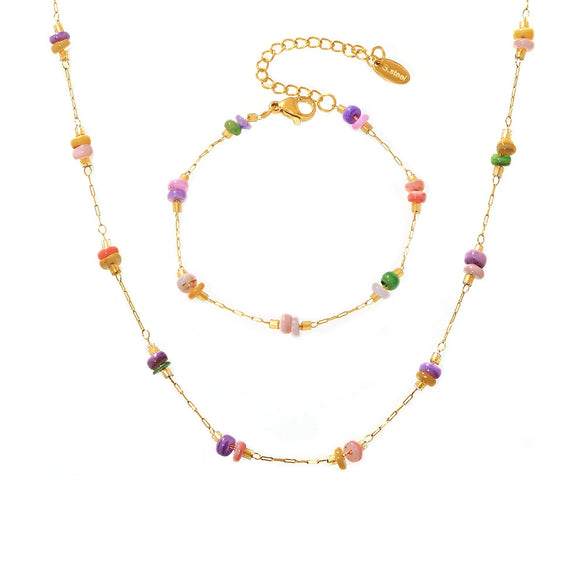 Wholesale Light Luxury Handmade 316L Stainless Steel And Natural Stone Double Layer Stacked Necklace With Electroplating