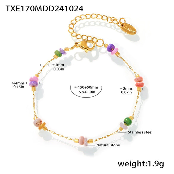 Wholesale Light Luxury Handmade 316L Stainless Steel And Natural Stone Double Layer Stacked Necklace With Electroplating