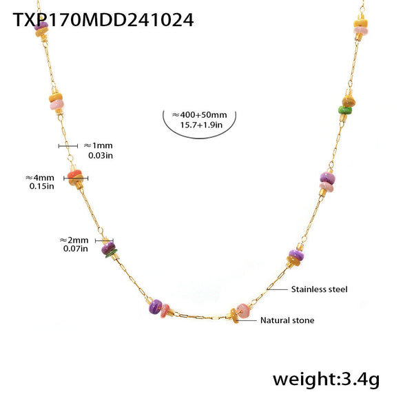 Wholesale Light Luxury Handmade 316L Stainless Steel And Natural Stone Double Layer Stacked Necklace With Electroplating