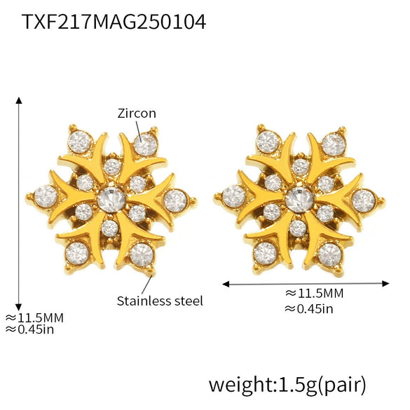 Wholesale Light Luxury Handmade 316L Stainless Steel Inlaid Zircon Snowflake Necklace Bracelet Set With Electroplating