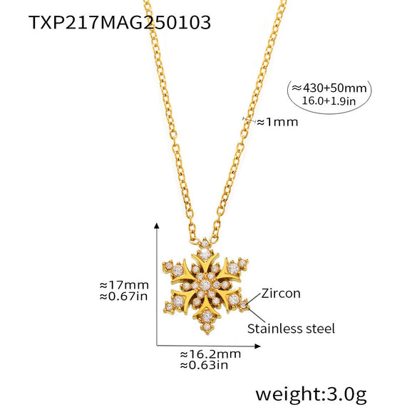 Wholesale Light Luxury Handmade 316L Stainless Steel Inlaid Zircon Snowflake Necklace Bracelet Set With Electroplating