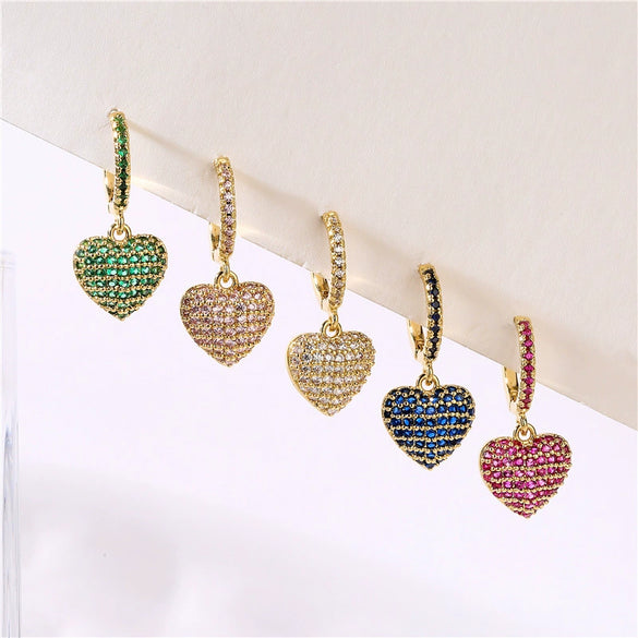 Wholesale Light Luxury Heart Shaped Copper Earrings Inlaid With Zircon For Women