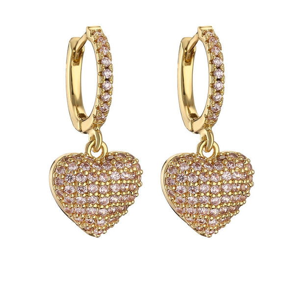 Wholesale Light Luxury Heart Shaped Copper Earrings Inlaid With Zircon For Women