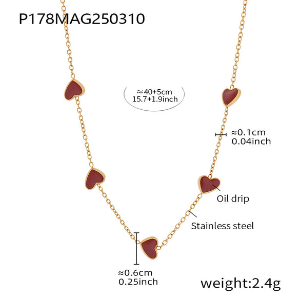 Wholesale Light Luxury Heartshaped Stainless Steel Weight Glaze Clavicle Chain With Electroplating For Women