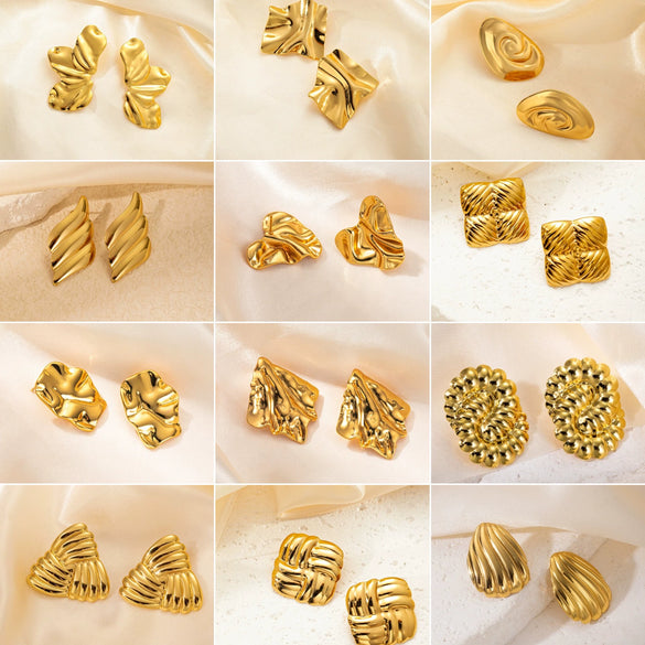 Wholesale Light Luxury High End Asymmetrical Titanium Steel Earrings For Women With Geometric Design And Electroplating Treatment