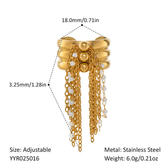 Wholesale Light Luxury High End Punk Minimalist Geometric Titanium Steel Ring With Waterproof Tassel And Pvd Vacuum Real Gold Electroplating