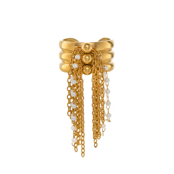 Wholesale Light Luxury High End Punk Minimalist Geometric Titanium Steel Ring With Waterproof Tassel And Pvd Vacuum Real Gold Electroplating