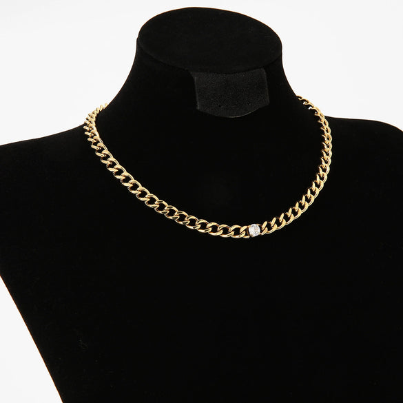 Wholesale Light Luxury High Grade Inlaid Zircon Clavicle Chain For Women Stainless Steel Geometric Pattern Electroplating Treatment Hip Hop Simple Design