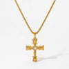 Wholesale Light Luxury High Three Dimensional Cross Pendant Necklace With Double Sided Effect Stainless Steel Pearl Chain Hip Hop Style Electroplating