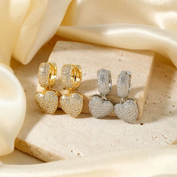 Wholesale Light Luxury Highend Copper Inlaid Zircon Heartshaped Electroplated Women's Earrings