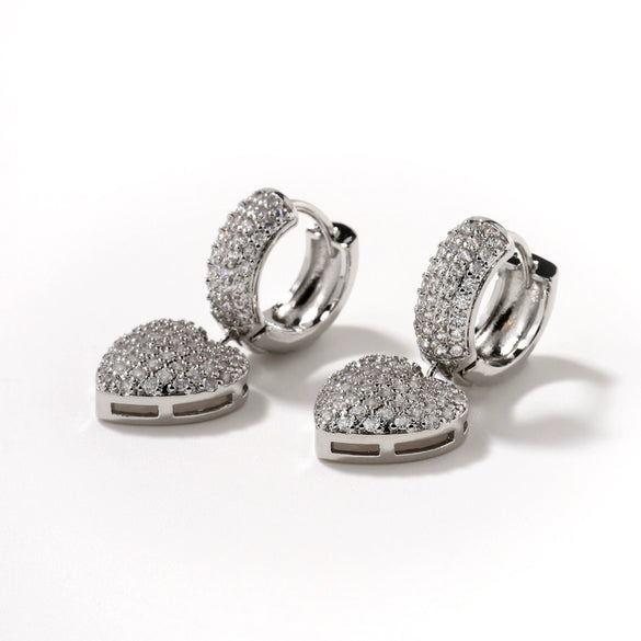 Wholesale Light Luxury Highend Copper Inlaid Zircon Heartshaped Electroplated Women's Earrings