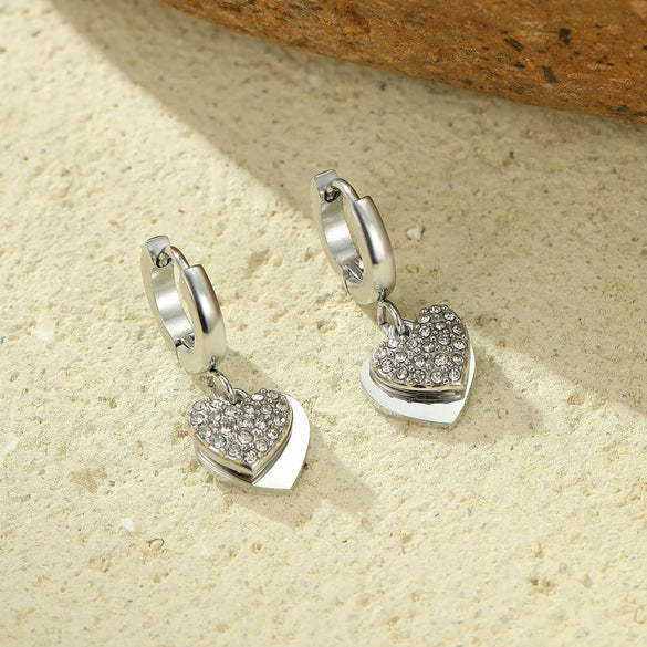 Wholesale Light Luxury Highend Stainless Steel 18K Electroplated Women's Peach Heart Earrings With Micropaved Zircons
