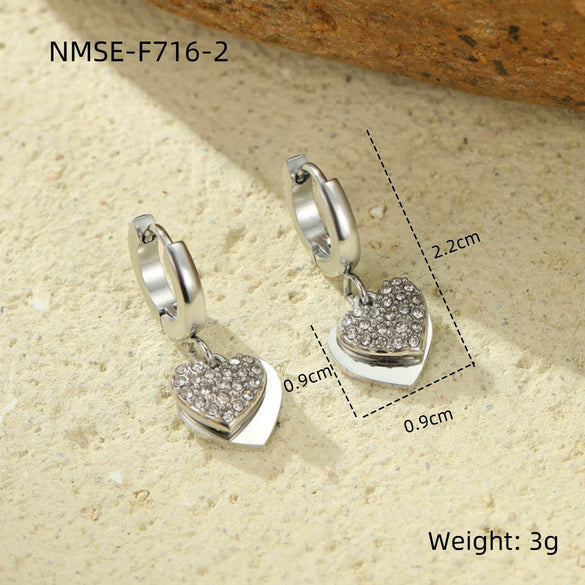 Wholesale Light Luxury Highend Stainless Steel 18K Electroplated Women's Peach Heart Earrings With Micropaved Zircons