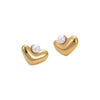 Wholesale Light Luxury Highgrade Stainless Steel Geometric Peach Heart Pearl Electroplated Women's Earrings