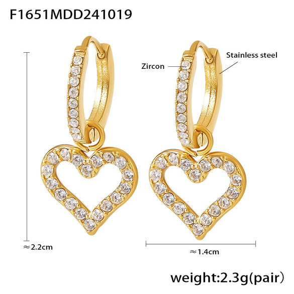 Wholesale Light Luxury Hollow Love Inlaid Zircon Gymbos Earrings For Women Stainless Steel Electroplated Geometric Heart Shape Accessories