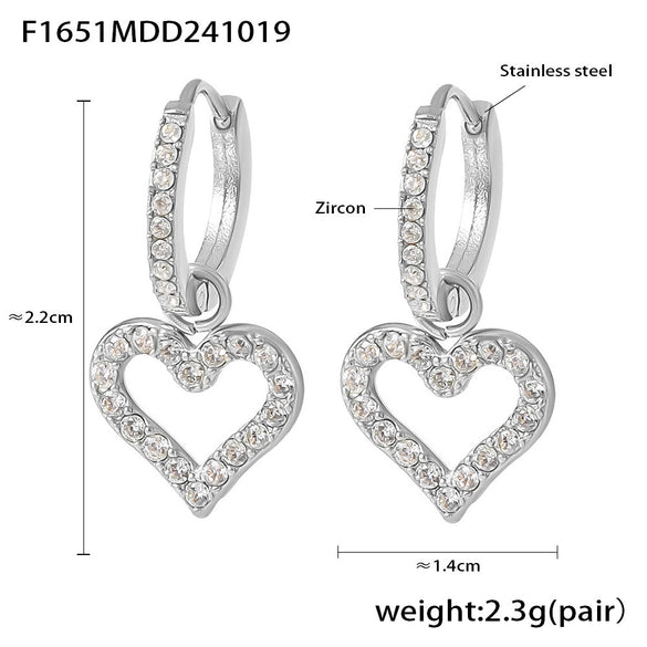 Wholesale Light Luxury Hollow Love Inlaid Zircon Gymbos Earrings For Women Stainless Steel Electroplated Geometric Heart Shape Accessories