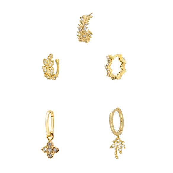 Wholesale Light Luxury Hollow Microinlaid Zircon Leaf Earrings Copper Niche Geometric
