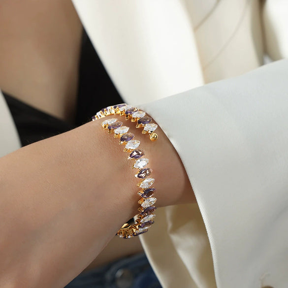 Wholesale Light Luxury Inlaid Color Zircon 316L Stainless Steel Bracelet Jewelry With Geometric Design For Women