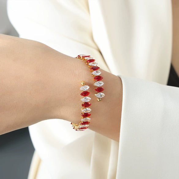 Wholesale Light Luxury Inlaid Color Zircon 316L Stainless Steel Bracelet Jewelry With Geometric Design For Women