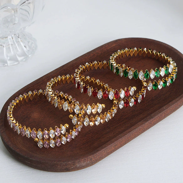 Wholesale Light Luxury Inlaid Color Zircon 316L Stainless Steel Bracelet Jewelry With Geometric Design For Women