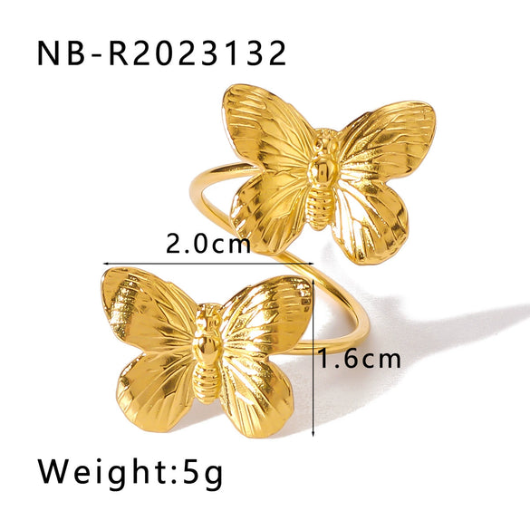 Wholesale Light Luxury Inlaid Pearl Butterfly Ring For Ladies Stainless Steel Ins Style 18K Furnace Vacuum Plated With Bow And Insect Patterns